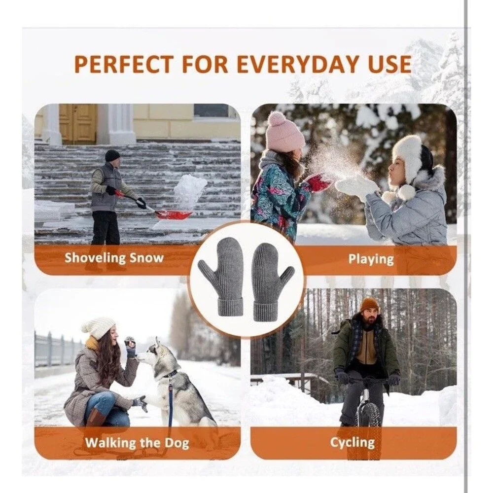 Winter Warm Mittens for Women Men-Soft Lining Cozy Stretchy Knit Mittens Doub...
